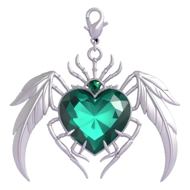 gothic heart, dark emerald crystal, silver spider charm, feather accents, lush and gothic sticker