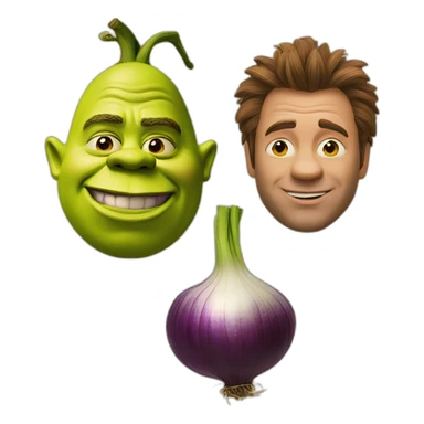 Shrek and an onion with a face sticker