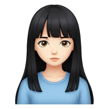 shy girl with long black hair and bangs sticker