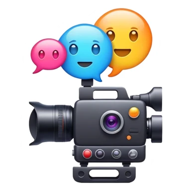 social media content creation with video camera and chat bubble, colorful and modern emoji style icon sticker