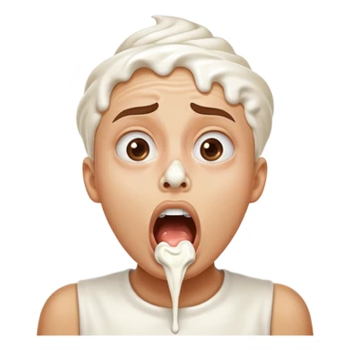 shocked face, whipped cream on upper lip and nose, big open mouth sticker