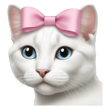 White cat british blue eyes pink bow on head sticker