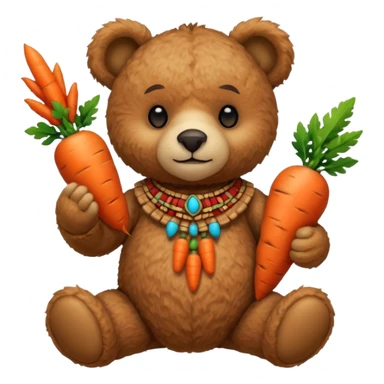 teddy bear Upper, wearing red mayan ancient custome, with carrot half body sticker