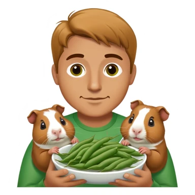 A man eating green beans while holding guinea pigs sticker