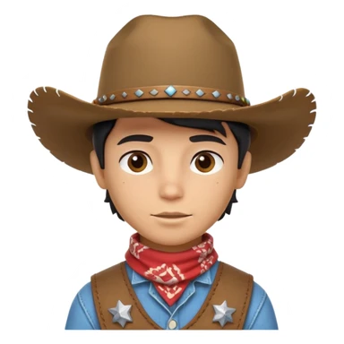 cute cowboy portrait, head and shoulders only, diverse skin tone, cowboy hat, bandana, western outfit collar, confident expression, 3D cartoon, mobile game icon style, clean background, no text, no watermark
 sticker