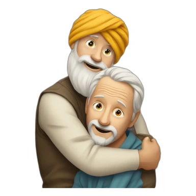 Turban older Man from africa hugs taller blond beard European man sticker