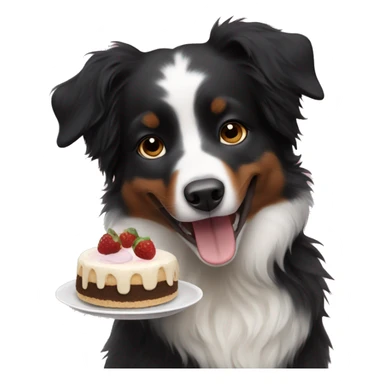 Small black australian shepherd dog eating dessert  sticker