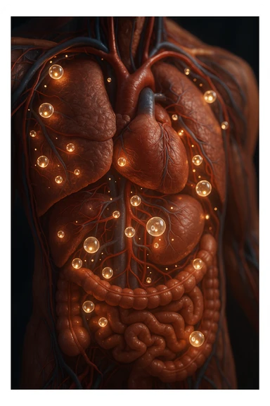 OSSIGENO FLUTTUA IN UN CORPO UMANO ANATOMICO, IPERREALISTICO 4K sticker