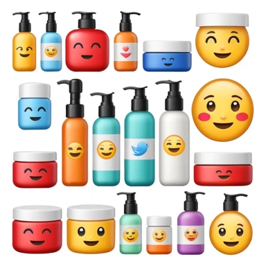 emoji of beauty products with brand labels sticker