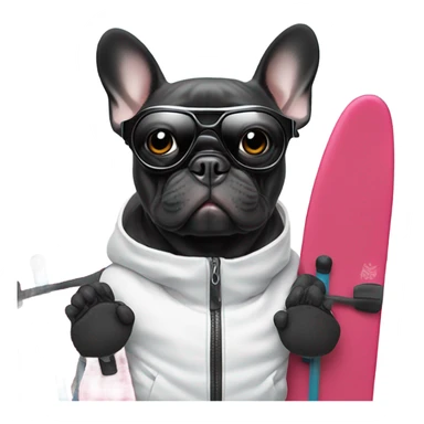 Black French bulldog skiing sticker