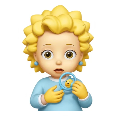 A 3D cartoon baby character fully yellow skin, styled like Maggie Simpson, with pacifier, big eyes, smooth shading, Memoji-style rendering, consistent with other yellow Simpsons characters. sticker