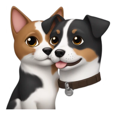Black mackerel cat hugging brown Jack Russell dog sticker