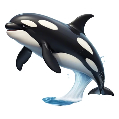 Meme-Worthy Breaching orca Portrait Emoji, Bursting powerfully out of the ocean with an impressive, high-energy leap, showcasing a sleek black-and-white body glistening with water droplets and dynamic, arched posture, Simplified yet exhilaratingly expressive features, highly detailed, glowing with a vibrant marine energy, high shine, bold and full of life, stylized with an air of untamed ocean spirit, soft glowing outline, capturing the essence of an orca mid-breach, radiating pure, unstoppable aquatic power! sticker