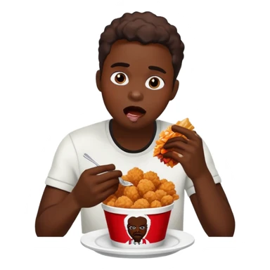A black person eating KFC but he's like very hungry so he's eating it pretty wildly. sticker