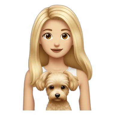 Blonde long straight hair girl brown eyes with maltipoo beige sticker