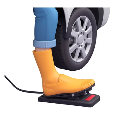 A clean 2D emoji-style illustration of a single right foot pressing down on a car gas pedal. Only the foot and the pedal are shown, viewed from the side. The pedal is slightly tilted to show pressure. No background, simple colors, minimal details sticker