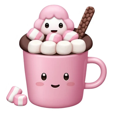 Kakao in pinker Tasse mit pink weißen mini marshmallow ohne Gesicht, ästhetisch sticker