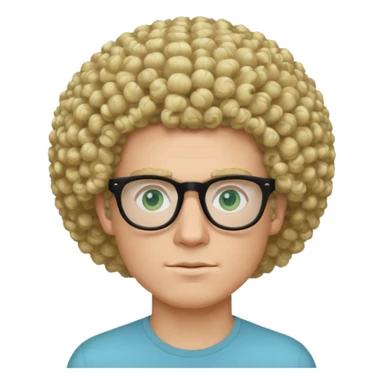 white guy with curly blonde afro and light blue ish green eyes with black glasses  sticker