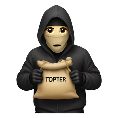Thief stealing a bag of money that has the word Toptier embroidered on it sticker