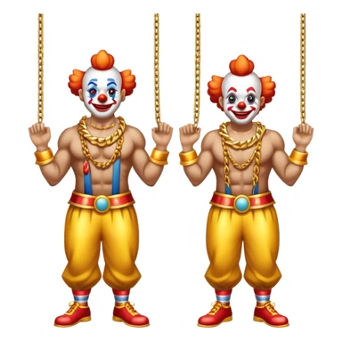 clowns with golden chain on the neck training in gym. full height  sticker