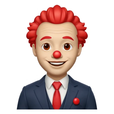 A 3D cartoon man with a red clown nose, smiling expression, wearing a suit, soft lighting, realistic Memoji-style. sticker