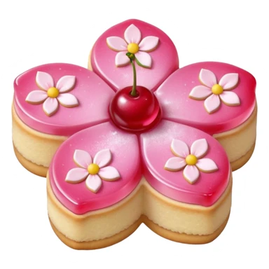 Realistic shortbread cookie in the shape of a cherry blossom with pale pink color jelly middle filling and sprinkled powder sugar on top. sticker