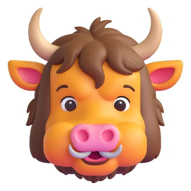 yak head, 3D emoji style, soft shading, lively and expressive, suitable for app icon sticker