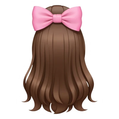 brown open hair from behind with a pink bow sticker
