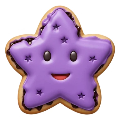 realistic pastel purple cookie with a soft, crumbly texture, fine surface cracks, matte baked finish, star-shaped jam cutout revealing glossy dark berry filling sticker