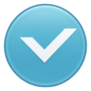 A small solid cyan-blue circle with a centered bright white check mark, clean and minimal, symbolizing trust and distinction. sticker