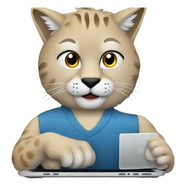 A blue lynx with a laptop sticker