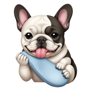 Bouledogue français noir et blanc mangeant une chaussette  sticker