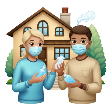 Give me emojis that represent corona-time safety rules such as: keep your distance, wear a mask, wash hands, avoid crowds, sanitize regularly, stay home, and no handshakes. Use only relevant emojis. sticker