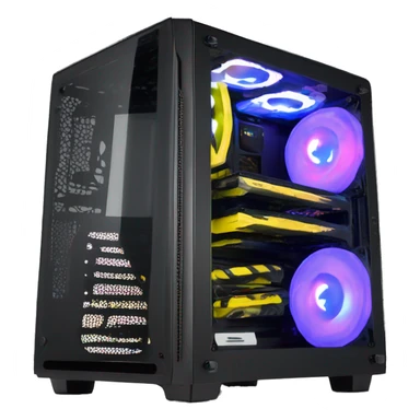 Black gaming PC RGB mid-tower case with glass side panel sticker