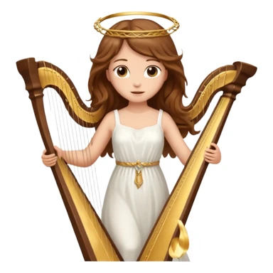 Female angel holding harp with flowing brown hair sticker