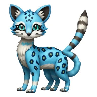 Colorful Meloetta-Sergal-Civet-Genet-Pokémon-Digimon-Fakémon-fusion-hybrid-creature with Cyan stripes and blue leopard-spot-markings  sticker