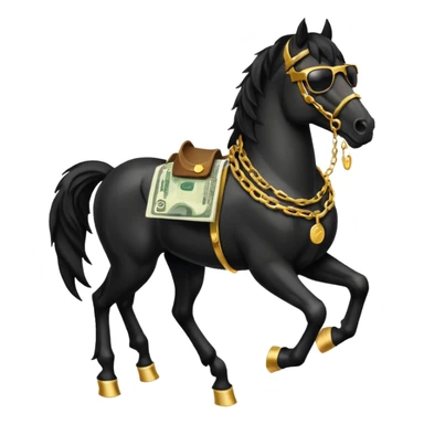 Black Horse looks gangster with Golden chains, sunglasses and Holds money sticker