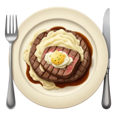 Make plate and fork on the left and knife on the right. And a cooked steak with mash potatoes o the side sticker