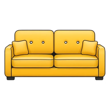 Minimalistic flat vector icon, iOS style, thin black contour on white background. Yellow sofa divided into two halves: one side old, shabby and worn out, the other side new and modern. Clean, no text, no shadows sticker