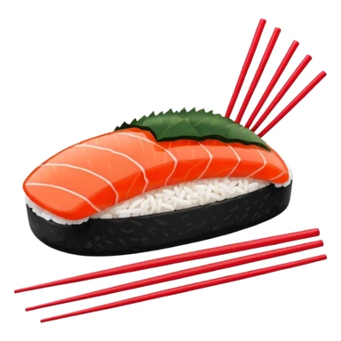 Japanese cuisine humanless avatar in minimalist emoji-style illustration. Sushi and chopsticks, clean lines, red white colors, flat design, calm and modern. sticker