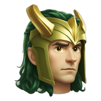 Loki with his golden horned helmet, looking serious sticker