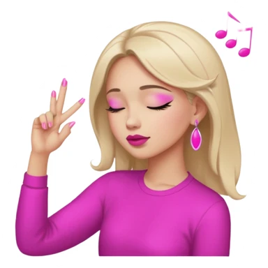 Yellow circle emoji sighing and drumming fingers up the side of their head the eye is closed it is a side profile pink lipstick and pink nails sticker