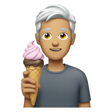 Guy with grey hair eating ice cream sticker