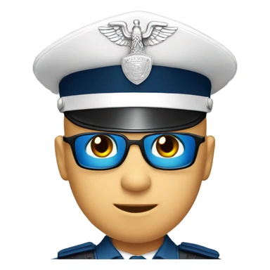 A WHITE Police man bald with blue uniform and cap with Big ANGEL WINGS sticker
