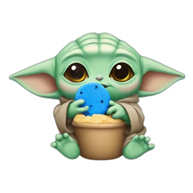baby yoda eating a blue cookie sticker