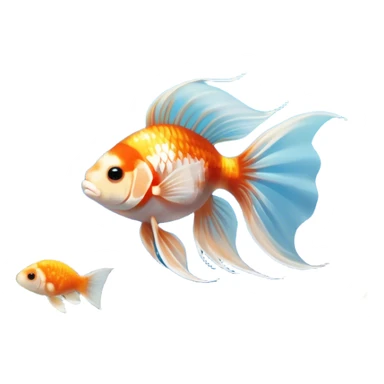Large aquarium fish like veil tails and lionhead goldfish swimming gracefully in a beautifully decorated aquarium. Colorful aquatic plants, smooth rocks, and gentle bubbles surround the fish. The water shimmers in sunlight, creating a peaceful and vibrant underwater scene. Transparent background. sticker