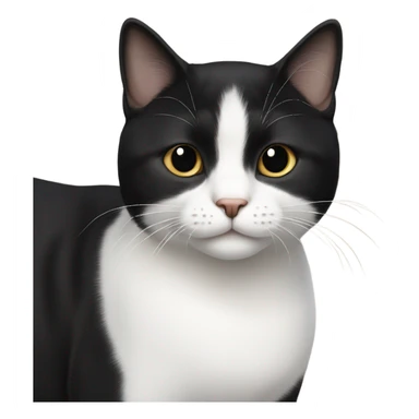 Small tuxedo short-haired cat with black fur on top and face and white tummy sticker