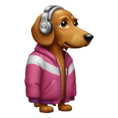 Hot dog wearing a jacket with earphones sticker
