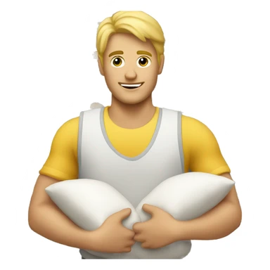 blonde man storekeeper holding pillows sticker