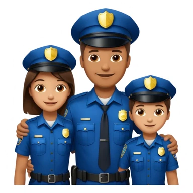 A proud dad who is proud of his children and is a police officer one of the kids is a 11 year old girl and a 9 year old boy and the girl is taller than the boy and the boy is short sticker